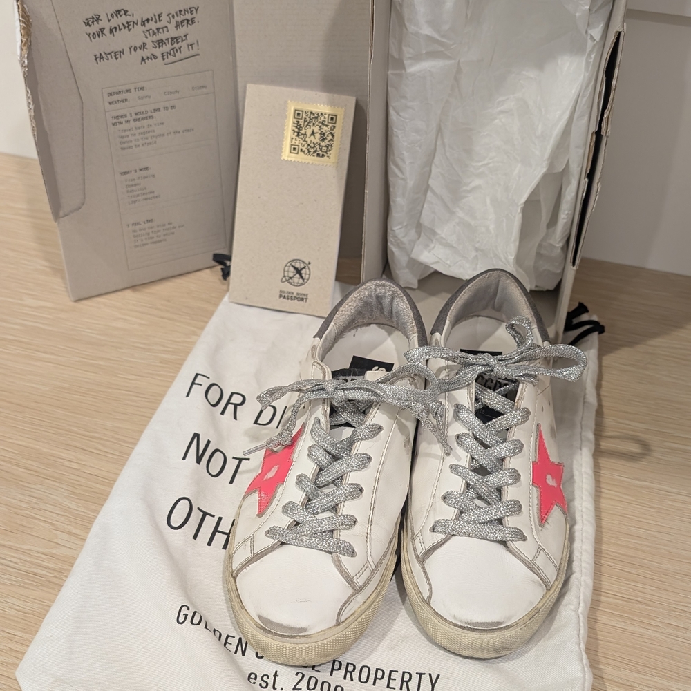 Golden Goose White Sneakers with Pink Star Size 5/35